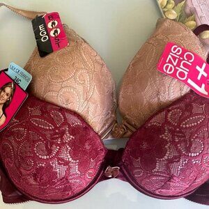 SET of 2 New Lily Of France Ego Boost Push Up Bra Size 34C +1 cup Size 2131701
